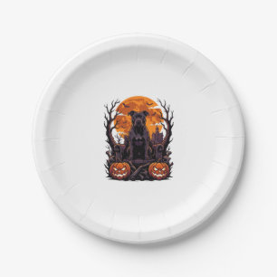 Assiettes En Carton Couronne de citrouilles de Pitbull noir Halloween