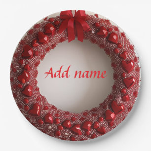 Assiettes En Carton Couronne de cœur décorative avec des cœurs rouges 