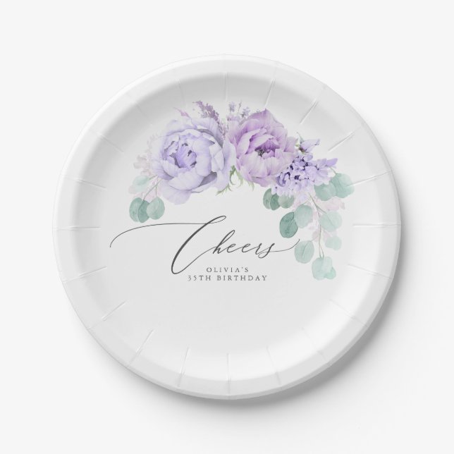 Assiettes En Carton Couronne de fleurs botaniques élégantes violet pou (Devant)