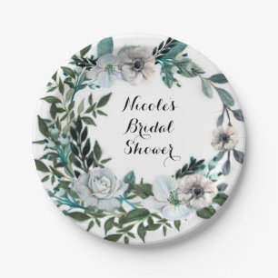Assiettes En Carton Couronne de fleurs botaniques florales blanches de