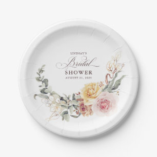 Assiettes En Carton Couronne de fleurs de jardin colorées pour Baby Sh