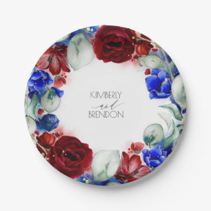 Assiettes En Carton Couronne de fleurs de mariage rouge Bourgogne et b