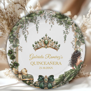 Assiettes En Carton Couronne de Fleurs de Quinceañera Vert Émeraude Do