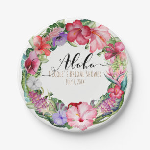 Assiettes En Carton Couronne de fleurs tropicales Aloha pour mariage e