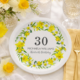 Assiettes En Carton Couronne de jonquilles blanches jaunes pour 30 ans