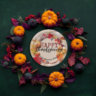 Assiettes En Carton Couronne de Kraft rustique d'automne pour la fête