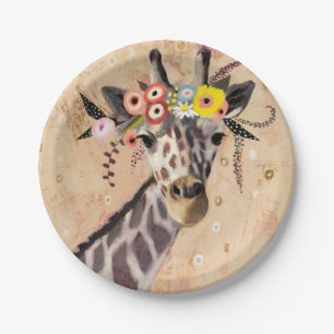 Assiettes En Carton Couronne de la girafe de Klimt des fleurs
