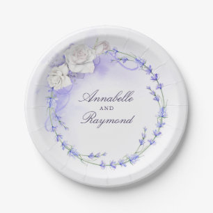 Assiettes En Carton Couronne de lavandes et fleurs blanches
