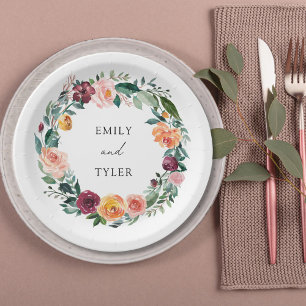 Assiettes En Carton Couronne de mariage de fleurs de rose d'automne