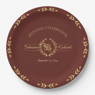 Assiettes En Carton Couronne de mariage en feuillage de feuille d'or d