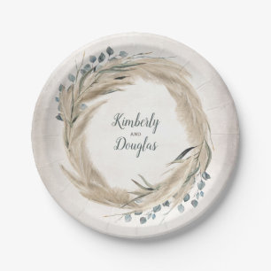 Assiettes En Carton Couronne de mariage en herbe des Pampas et verdure