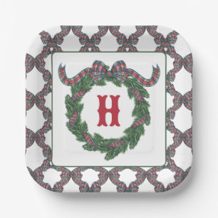Assiettes En Carton Couronne de monogramme à nœud écossais aquarelle t