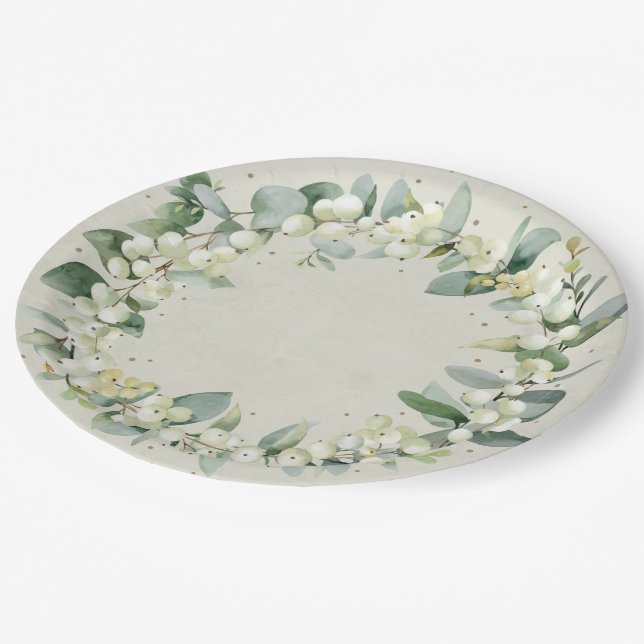 Assiettes En Carton Couronne de Noël à la neige de fête de fin d'année (Angle)