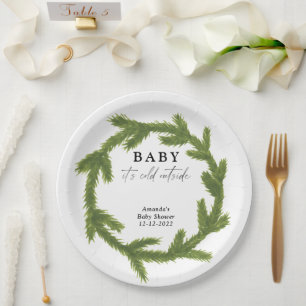 Assiettes En Carton Couronne de Noël à l'aquarelle pour baby shower