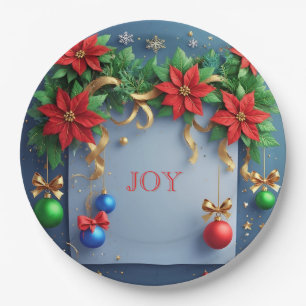 Assiettes En Carton Couronne de Noël avec Poinsettias
