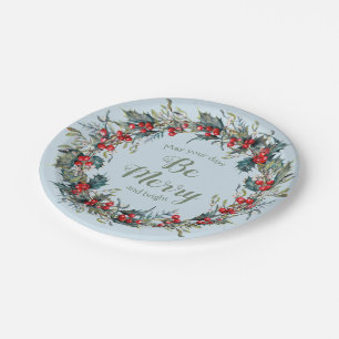 Assiettes En Carton Couronne de Noël Berries Clair Feuilles Vertes