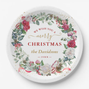 Assiettes En Carton Couronne de Noël Charm Nous Vous Souhaitons Un Joy
