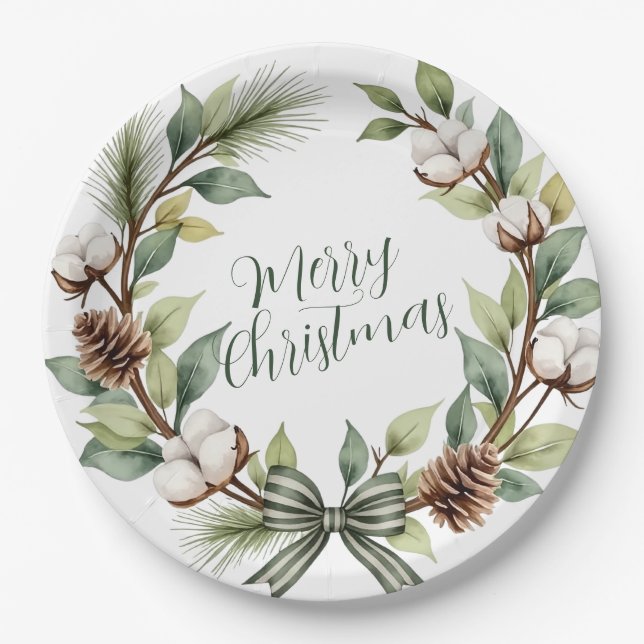 Assiettes En Carton Couronne de Noël rustique (Devant)