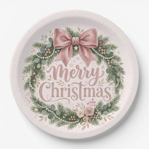 Assiettes En Carton Couronne de Noël traditionnelle rose Pinkmas