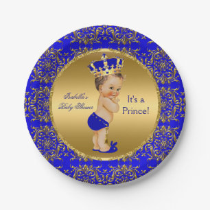 Assiettes En Carton Couronne de prince bleu royal pour Baby Shower Bru