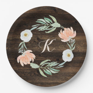 Assiettes En Carton Couronne de romance florale rustique Mariage
