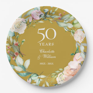 Assiettes En Carton Couronne de roses champêtres pour les 50 ans de ma