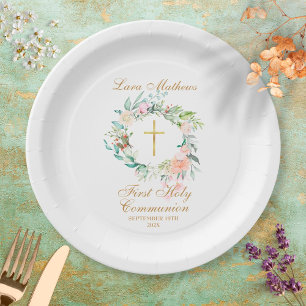 Assiettes En Carton Couronne de roses des bois pour la première commun