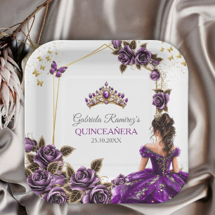 Assiettes En Carton Couronne de roses violettes Quinceañera