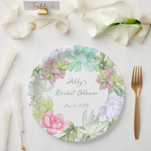 Assiettes En Carton Couronne de verdure succulente pour la Baby Shower (Mariage)