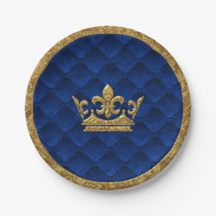 Assiettes En Carton Couronne élégante de conte de fées royal bleu et o