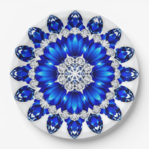 Assiettes En Carton Couronne Élégante Ornée De Fleurs Bleues