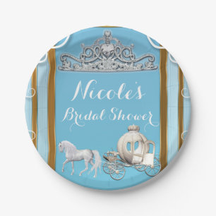Assiettes En Carton Couronne et Carrosse de Princesse Bleu Or Party Sw
