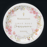 Assiettes En Carton couronne fleurie Première communion sainte<br><div class="desc">Plaques papier de la première sainte communion</div>