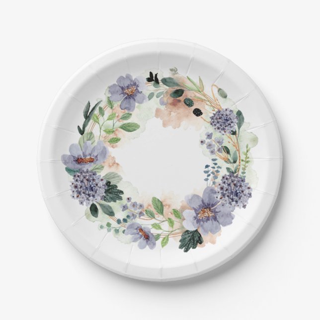 Assiettes En Carton Couronne florale aquarelle (Devant)