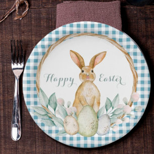 Assiettes En Carton Couronne florale aquarelle écossaise Joyeuses Pâqu