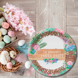 Assiettes En Carton Couronne florale aquarelle rustique Joyeuses Pâque