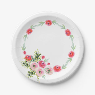 Assiettes En Carton Couronne Florale Aquarelle Vintage pour Baby Showe