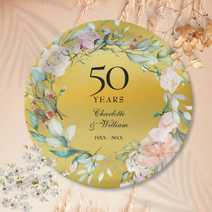 Assiettes En Carton Couronne florale papier d'or 50e anniversaire de m
