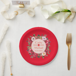 Assiettes En Carton Couronne florale rouge mariage chinois moderne