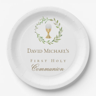 Assiettes En Carton Couronne verte de première communion