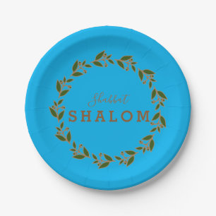 Assiettes En Carton Couronne verte marron, Shabbat Shalom Aquarelle