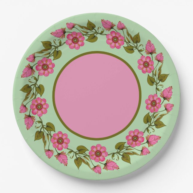 Assiettes En Carton Couronnes florales roses | Plaque de papier (Devant)