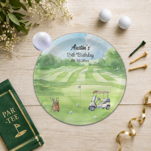 Assiettes En Carton Cours de golf à l'aquarelle pour les 15 ans