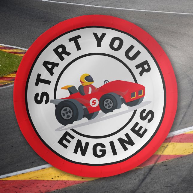 Assiettes En Carton Course voiture Commencer vos moteurs Anniversaire  (Créateur téléchargé)