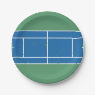 Assiettes En Carton Court de tennis bleu et vert en style déprimé