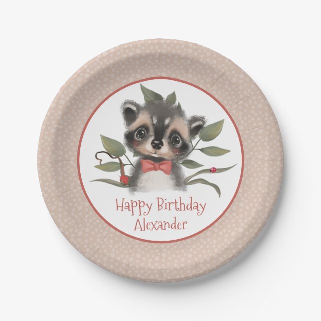 Assiettes En Carton Courte Woodland Raccoon Boy's Birthday Party (Devant)