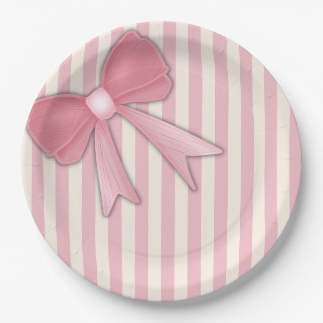 Assiettes En Carton Coussin à ruban rose. (Devant)