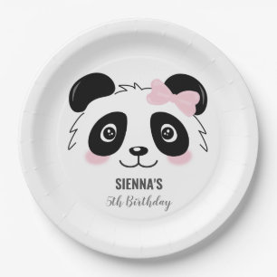 Assiettes En Carton Coute Panda Baby Party Pink Black White