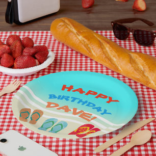 Assiettes En Carton Coutume de partie de plage de joyeux anniversaire