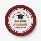 Assiettes En Carton Coutume Maroon Gold Graduate 2024 Graduation Party (Devant)